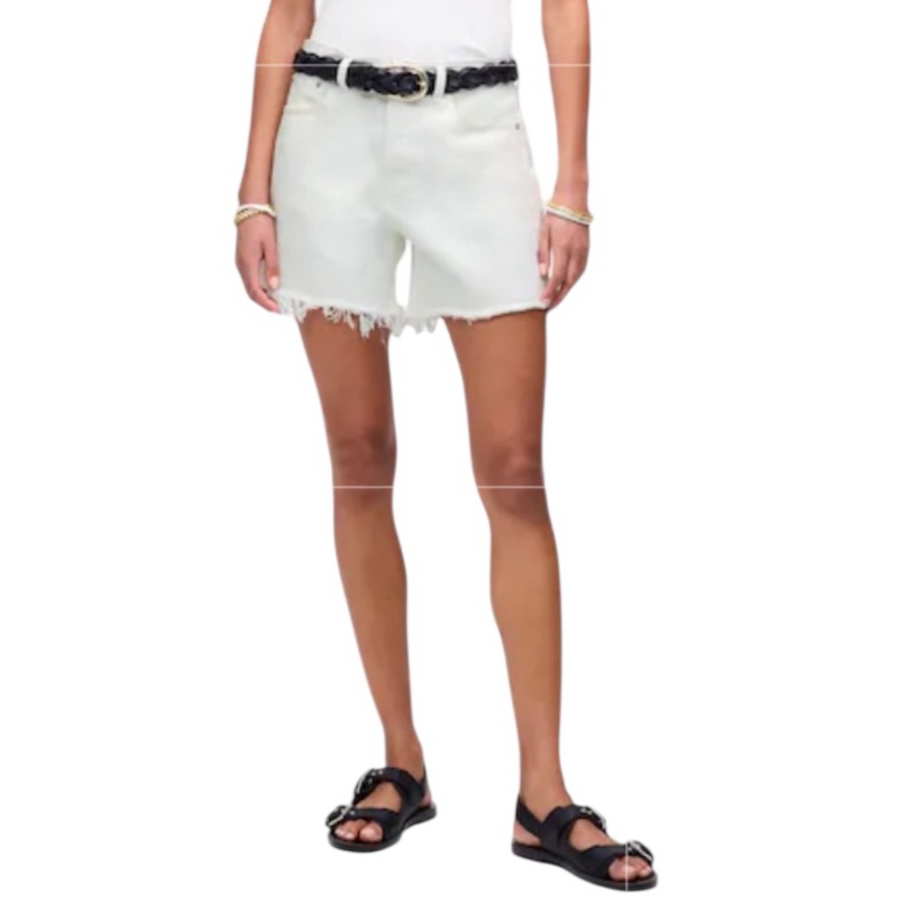 NEW MADEWELL The Brynn Long Short in White Rigid Denim Raw Hem Low Slung Size 32